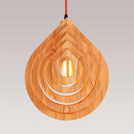 Asia Beige Wood Droplet Ceiling Light - Elegant Living Room Lighting Fixture