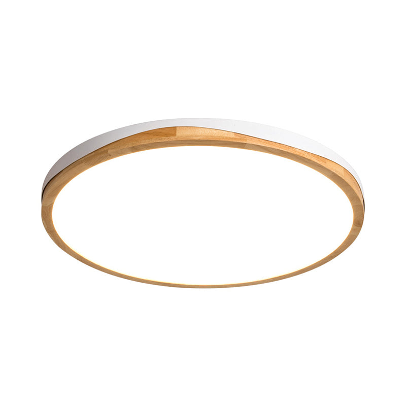 Modern Wood Round Flush-Mount Light Fixture - 14"/18"/21.5" Wide LED - White/Warm Light