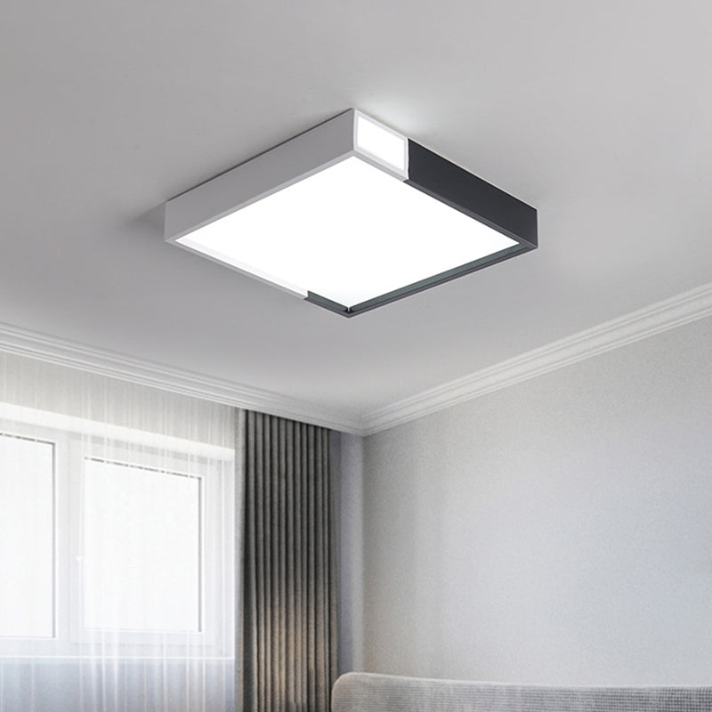 Modernist LED Flush Mount Lighting with Metal Shade - Black/White Square Ceiling Lamp, Various Sizes