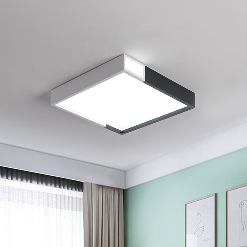 Modernist LED Flush Mount Lighting with Metal Shade - Black/White Square Ceiling Lamp, Various Sizes