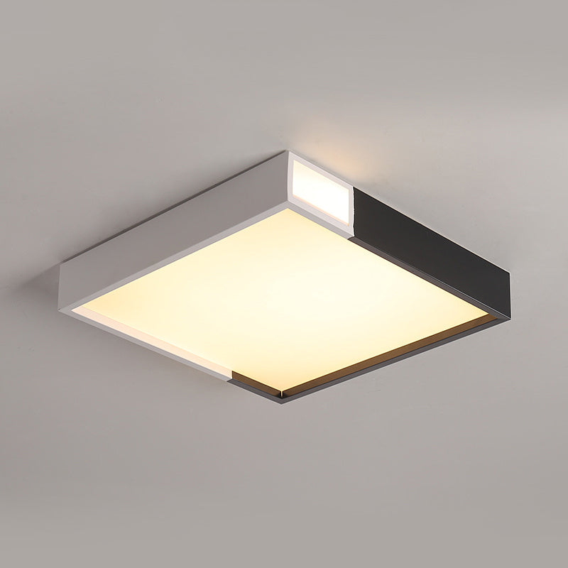 Modernist LED Flush Mount Lighting with Metal Shade - Black/White Square Ceiling Lamp, Various Sizes