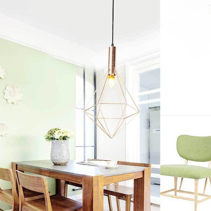 Rose Gold Geometric Pendant Light Kit - Contemporary Metal Hanging Lighting 1 Bulb