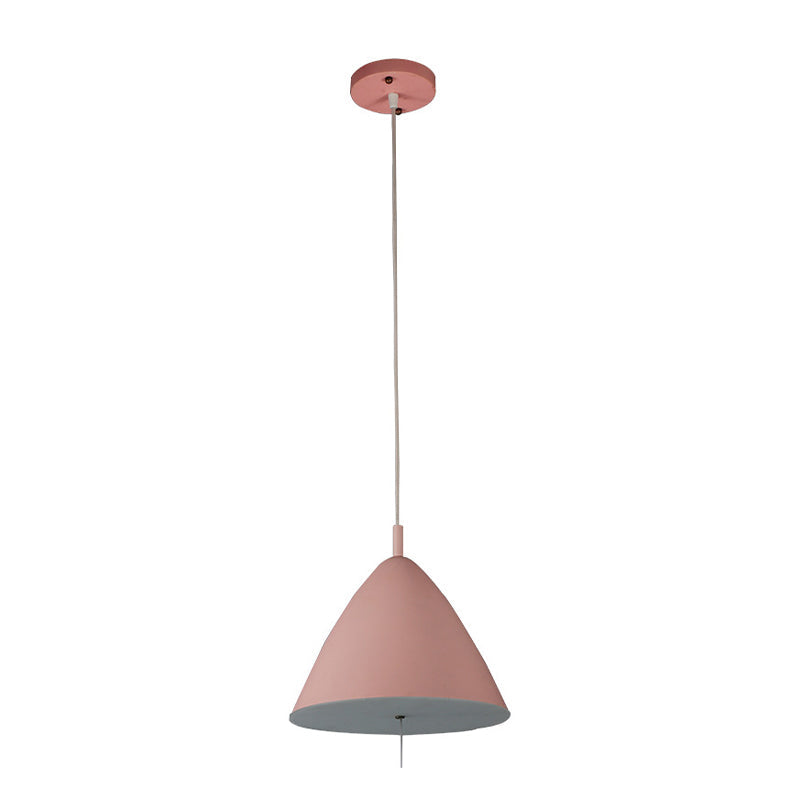 Modern Pink Metal Pendant Light with Conical Shade - Single Bulb Hanging Ceiling Fixture