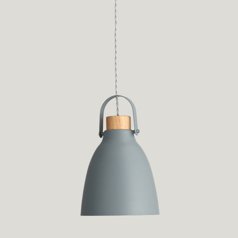 Contemporary Metal Downlight with Flared Grey Shade and Wood Cap