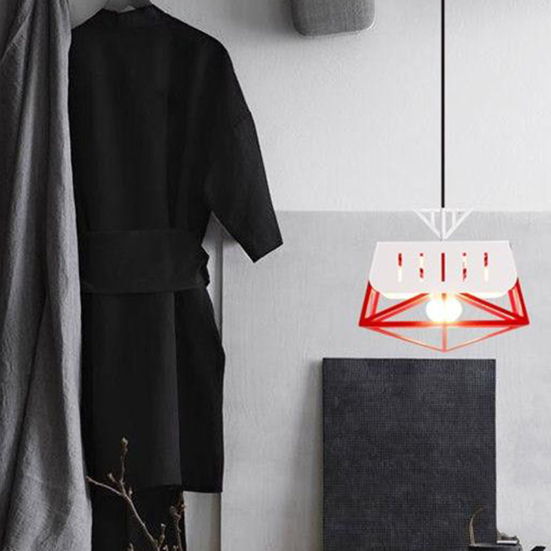 Geometric Metal Pendant Light Fixture - Modernist Design, 1 Head, Black/Red - Perfect for Bedroom