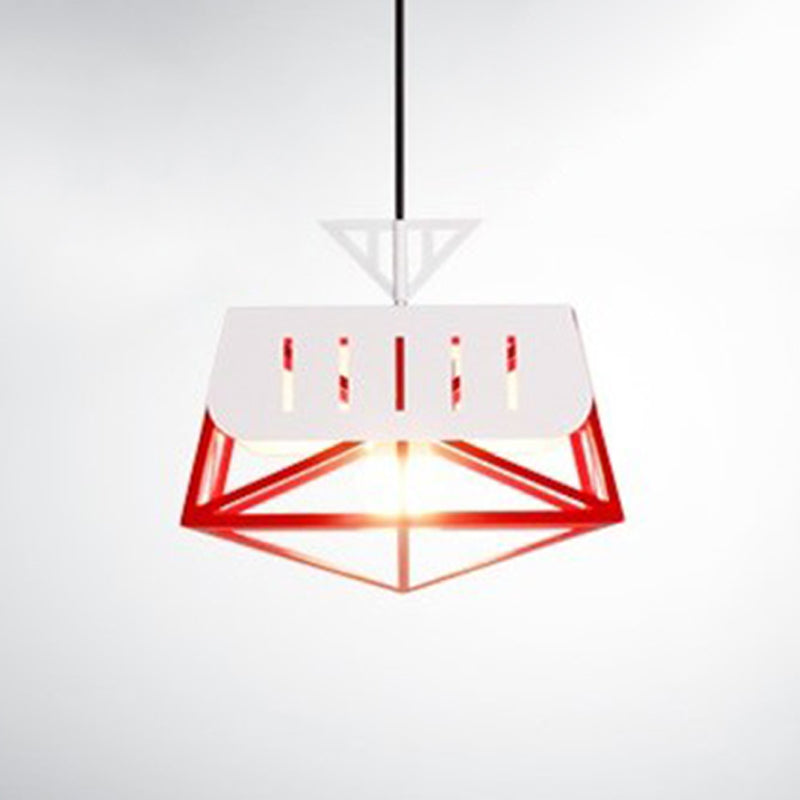 Modern Metal Geometric Pendant Light Fixture For Bedroom - Black/Red