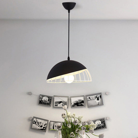 Modern Metal Pendant Light with Domed Shade - Black/Blue/Green for Dining Room