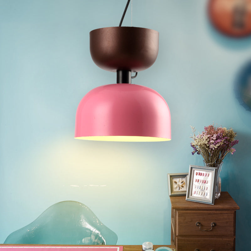 Contemporary Metal Domed Pendant Light With 1 Head Pink/Green Pink
