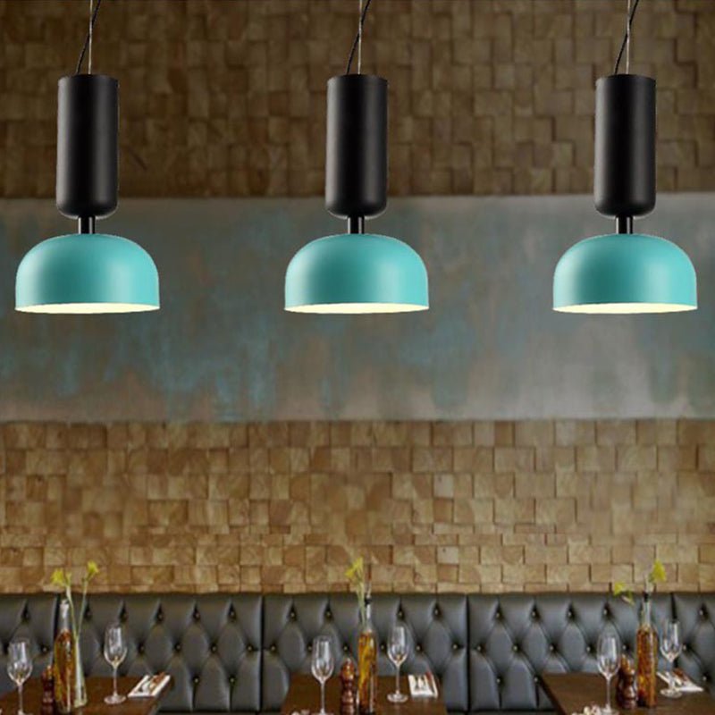 Contemporary Metal Pendant Light in Pink/Green- Single Head Domed Design