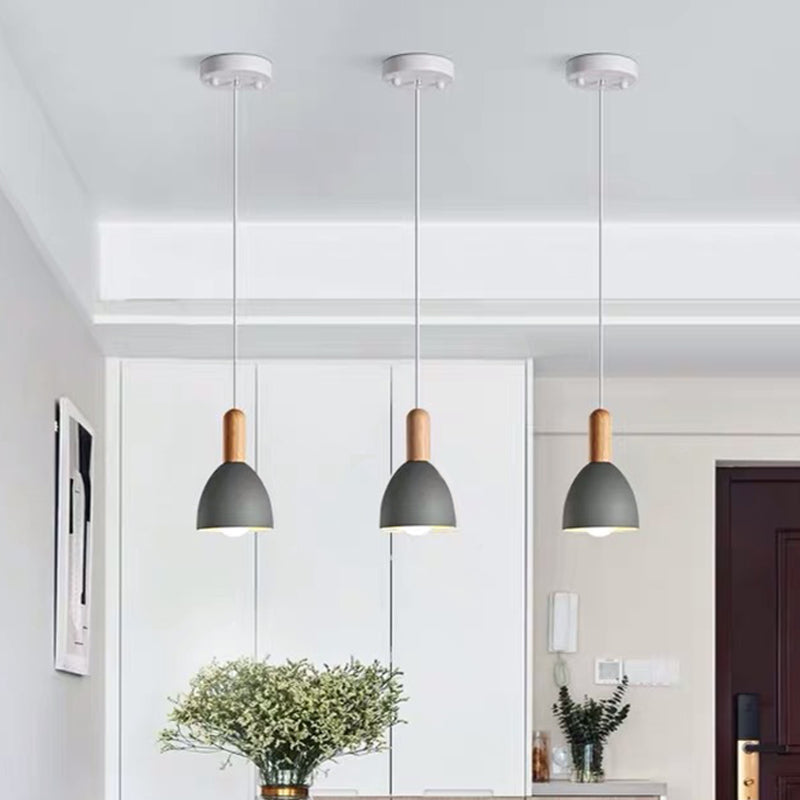 Modernist Grey Bowl Ceiling Light with Metal Shade - Single Bulb Suspension Fixture