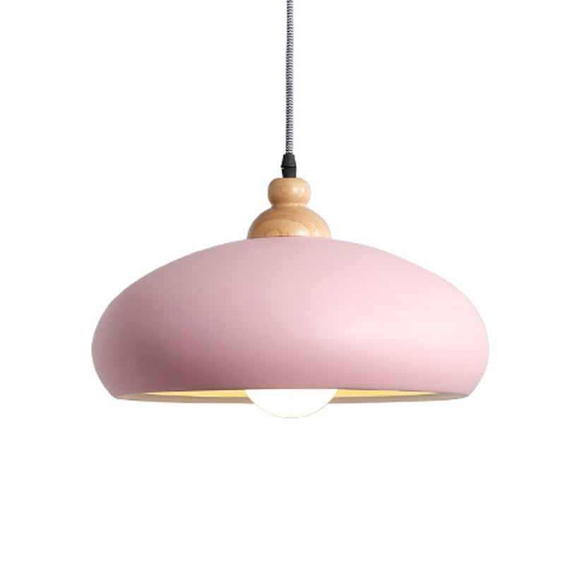 Macaron Hanging Ceiling Pendant Light For Living Room - Metal 1 Head In Grey/Pink/Green