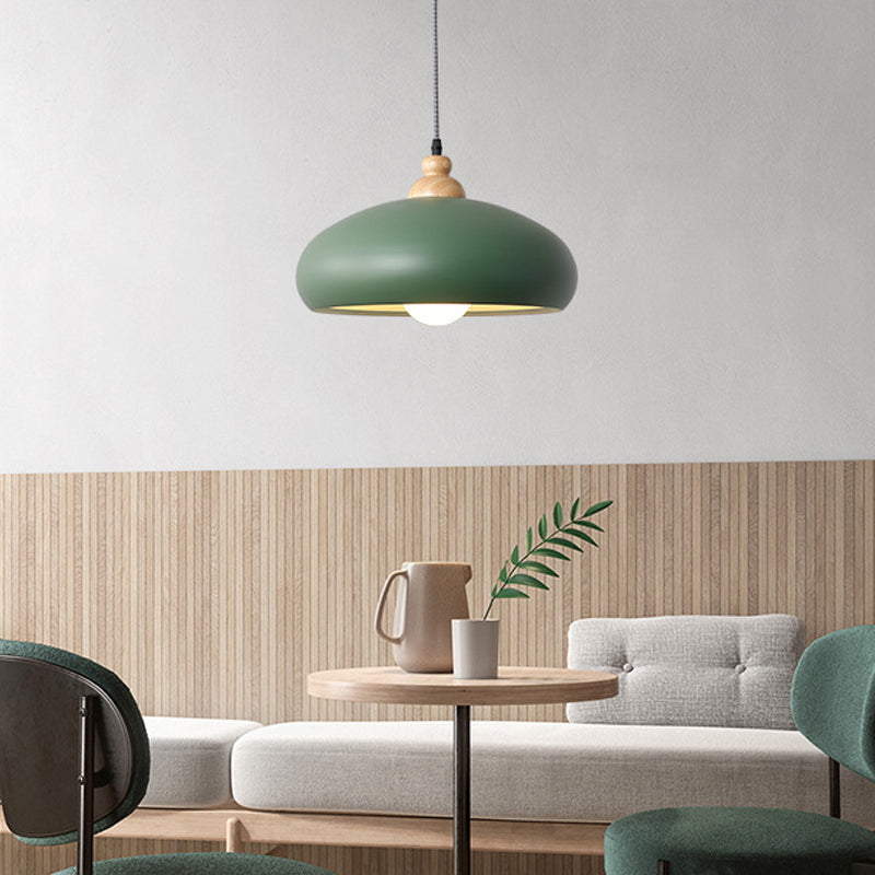 Macaron Hanging Ceiling Pendant Light For Living Room - Metal 1 Head In Grey/Pink/Green Green