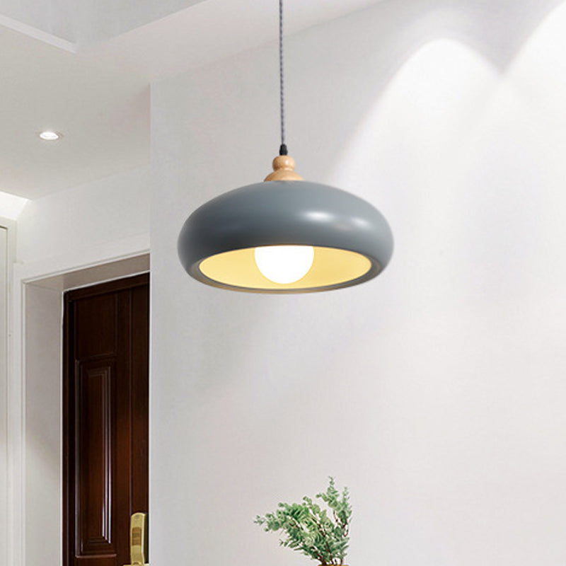 Macaron Hanging Ceiling Pendant Light For Living Room - Metal 1 Head In Grey/Pink/Green Grey