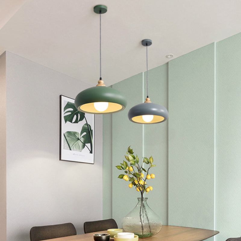 Macaron Hanging Ceiling Pendant Light For Living Room - Metal 1 Head In Grey/Pink/Green