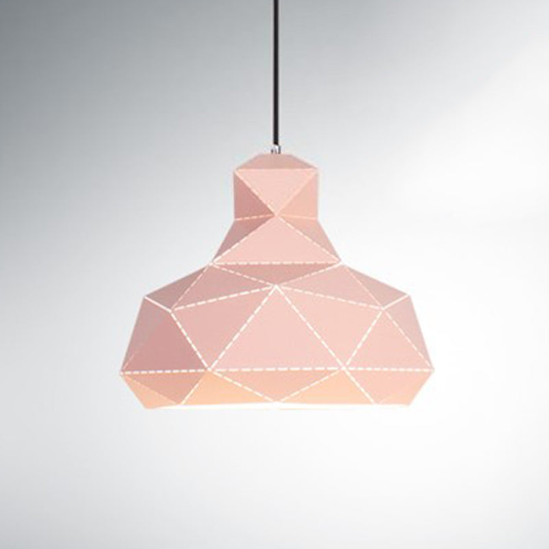 Contemporary Metal Ceiling Pendant Light - Hat Design, 1 Head, White/Pink/Blue - 12"/15" Wide