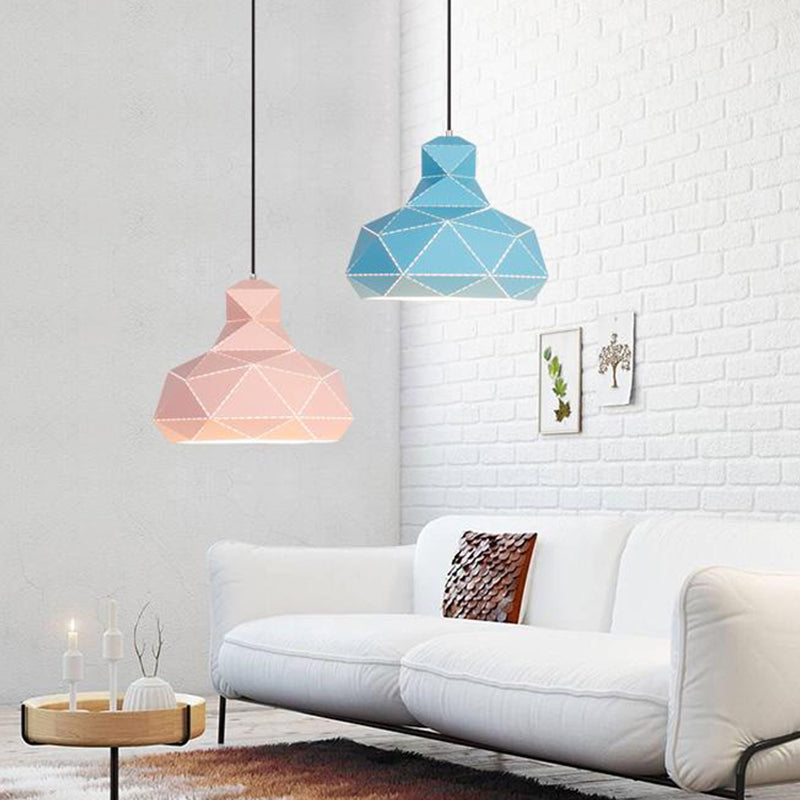 Contemporary Metal Ceiling Pendant Light - White/Pink/Blue 12/15 Wide