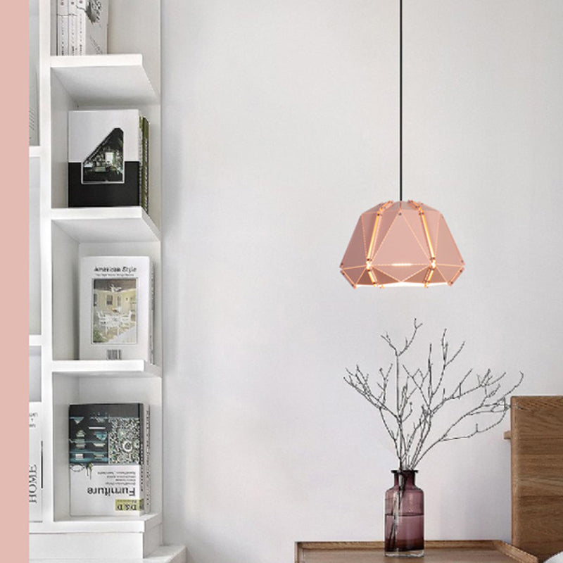 Geometric Metal Pendant Light - Modern 1-Head White/Pink Fixture For Bedroom Pink