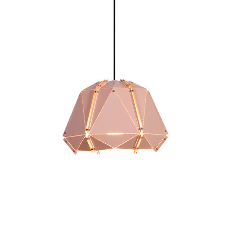 Geometric Metal Pendant Light - Modern 1-Head White/Pink Fixture For Bedroom