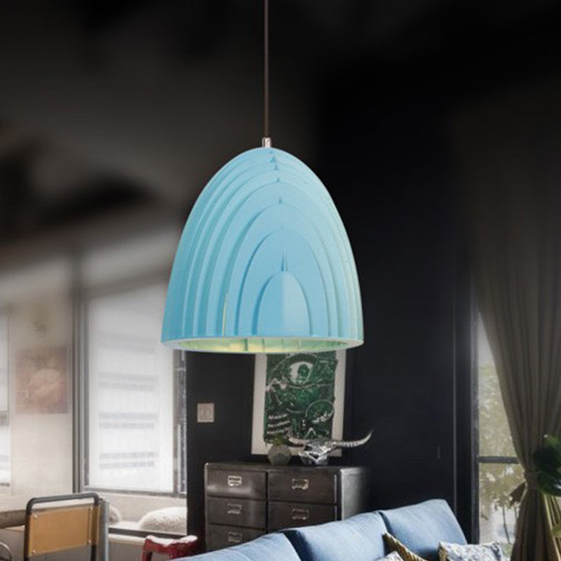 Macaron Down Lighting Pendant Light With Blue/White Trumpet Metal Shade Blue
