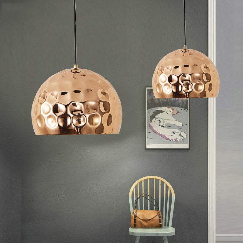 Modernist Gold Hanging Pendant Lamp For Living Room With Dome Metal Shade