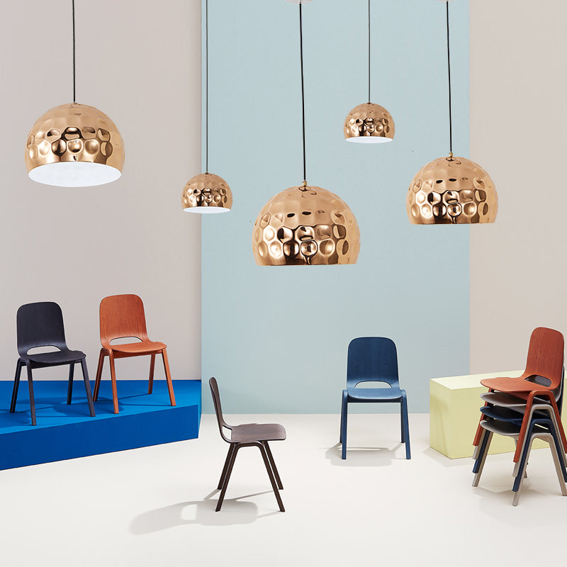 Modernist Gold Hanging Pendant Lamp For Living Room With Dome Metal Shade