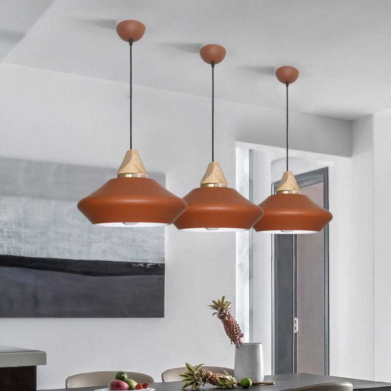 Contemporary Metal Ceiling Lamp With Pink/Coffee 1-Head Pendant Fixture And Wood Cap