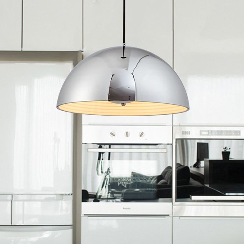Modern Metal Bowl Pendant Light - 12"/16" Wide - 1 Bulb - Chrome Finish - Ceiling Hanging Fixture