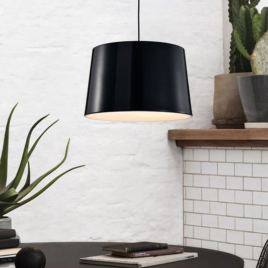 Modern 1-Bulb Black/White Drum Pendant Light with Metal Shade, Hanging Ceiling Lighting