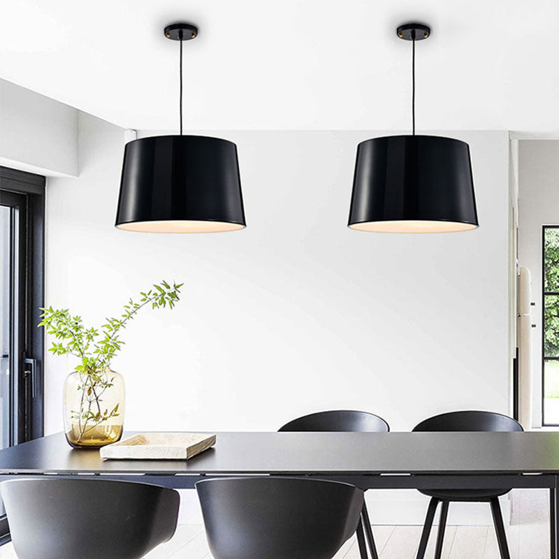 Suspension tambour moderne à 1 ampoule noire/blanche avec abat-jour en métal, éclairage de plafond suspendu