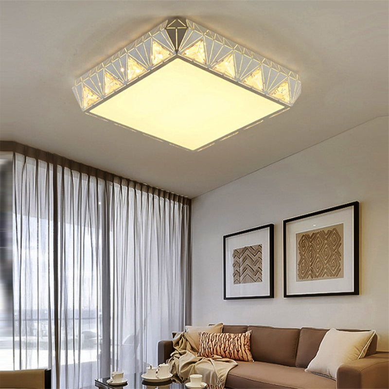 Contemporary Crystal White LED Ceiling Light - Modern Tapered Shape - Remote Control & Stepless Dimming Options
