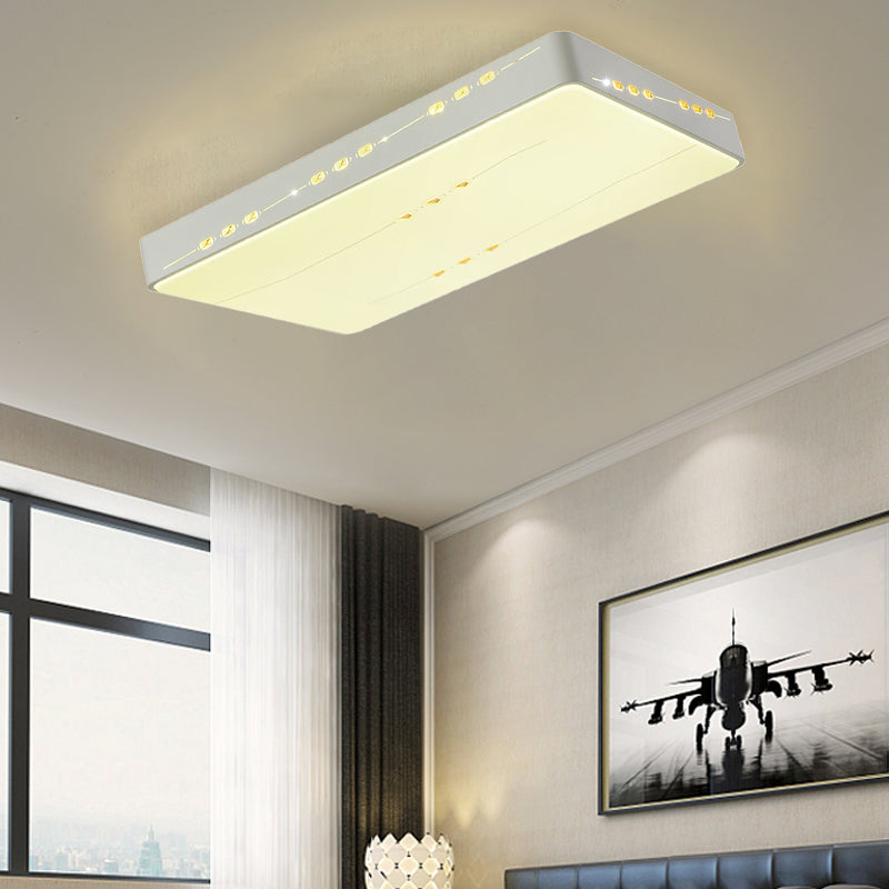 LED Flush Mount Light with Crystal Accent, White Simple Style - Rectangle/Square/Round Design, 18.5"/19.5"/31" Wide