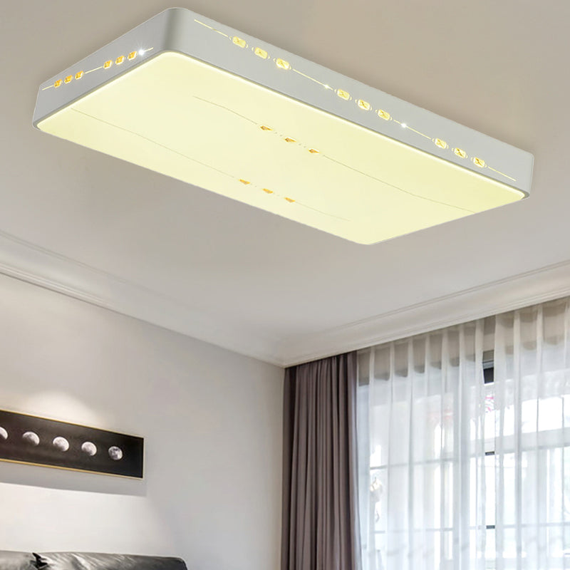 LED Flush Mount Light with Crystal Accent, White Simple Style - Rectangle/Square/Round Design, 18.5"/19.5"/31" Wide