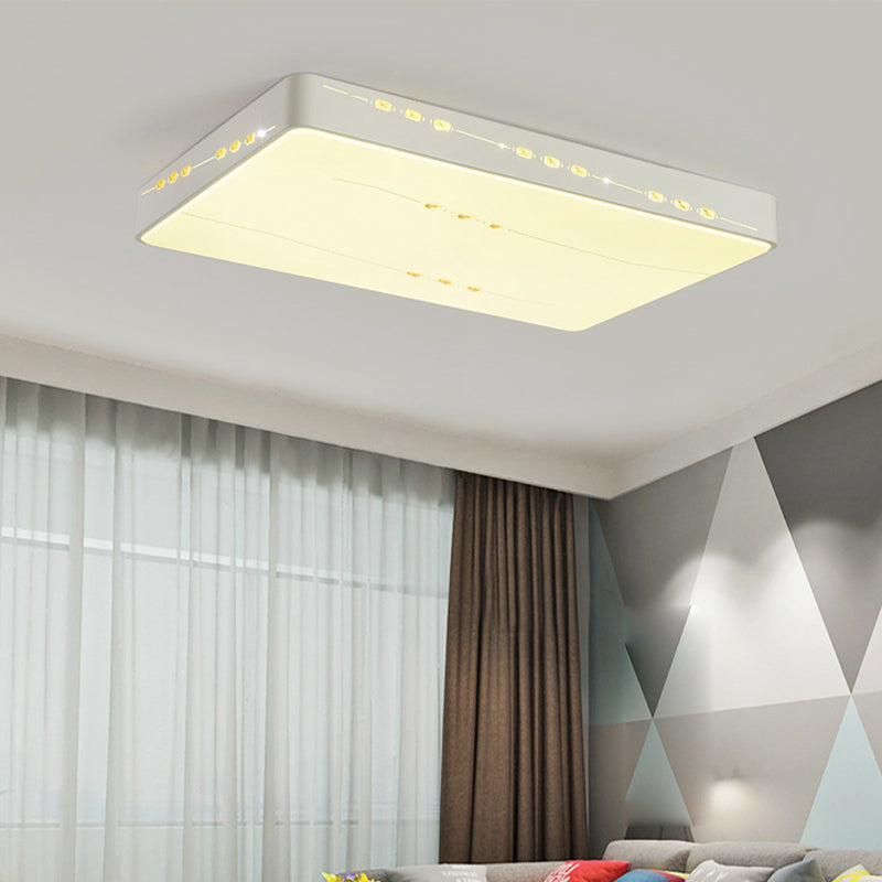 LED Flush Mount Light with Crystal Accent, White Simple Style - Rectangle/Square/Round Design, 18.5"/19.5"/31" Wide