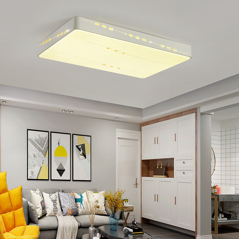LED Flush Mount Light with Crystal Accent, White Simple Style - Rectangle/Square/Round Design, 18.5"/19.5"/31" Wide