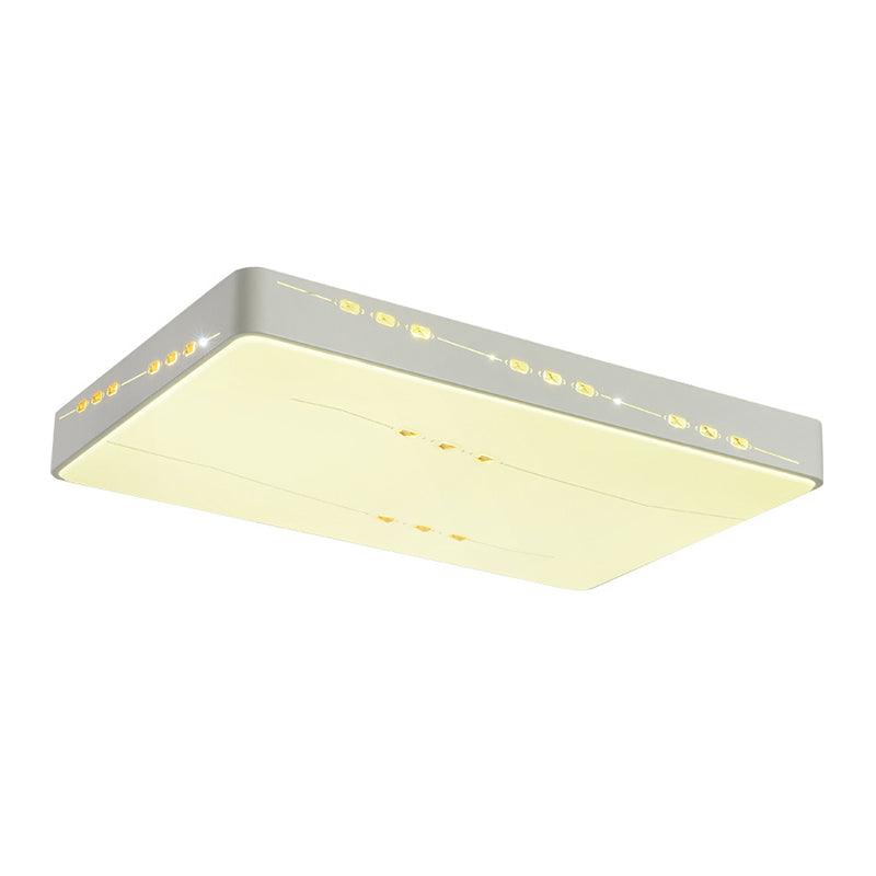 LED Flush Mount Light with Crystal Accent, White Simple Style - Rectangle/Square/Round Design, 18.5"/19.5"/31" Wide