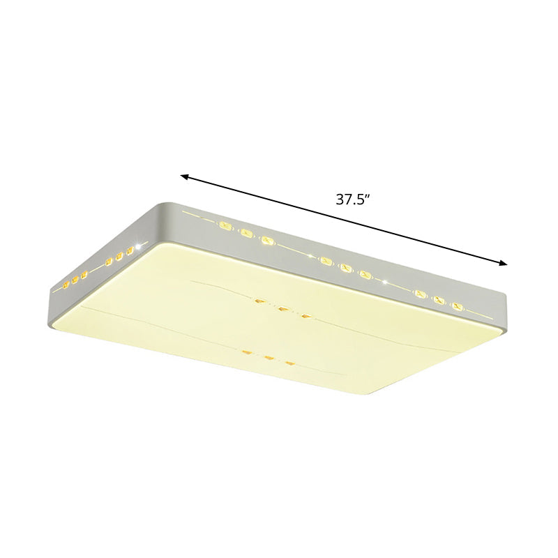 LED Flush Mount Light with Crystal Accent, White Simple Style - Rectangle/Square/Round Design, 18.5"/19.5"/31" Wide