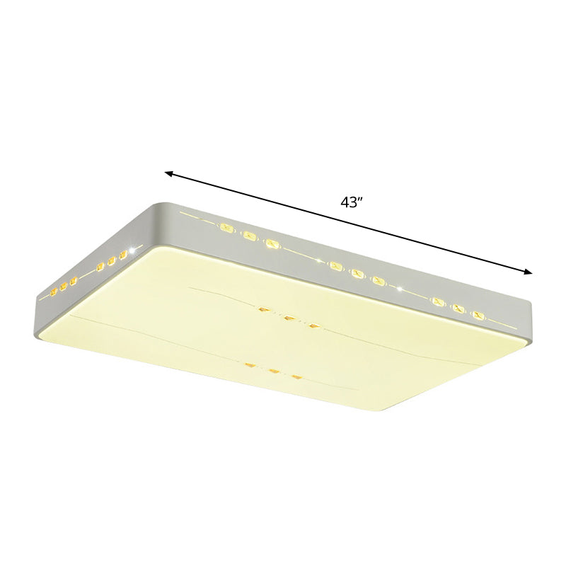 LED Flush Mount Light with Crystal Accent, White Simple Style - Rectangle/Square/Round Design, 18.5"/19.5"/31" Wide
