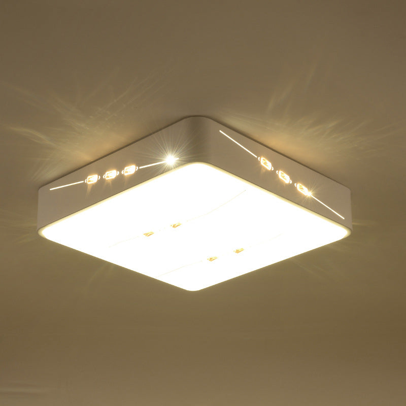 LED Flush Mount Light with Crystal Accent, White Simple Style - Rectangle/Square/Round Design, 18.5"/19.5"/31" Wide