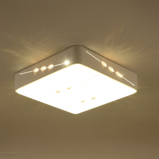 LED Flush Mount Light with Crystal Accent, White Simple Style - Rectangle/Square/Round Design, 18.5"/19.5"/31" Wide