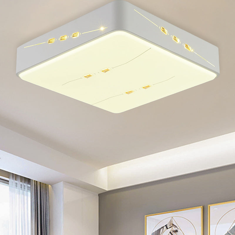 LED Flush Mount Light with Crystal Accent, White Simple Style - Rectangle/Square/Round Design, 18.5"/19.5"/31" Wide