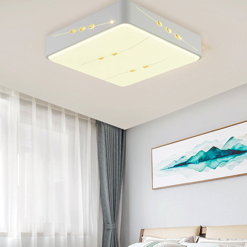 LED Flush Mount Light with Crystal Accent, White Simple Style - Rectangle/Square/Round Design, 18.5"/19.5"/31" Wide