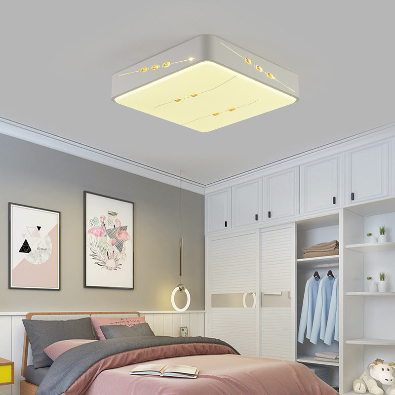 LED Flush Mount Light with Crystal Accent, White Simple Style - Rectangle/Square/Round Design, 18.5"/19.5"/31" Wide