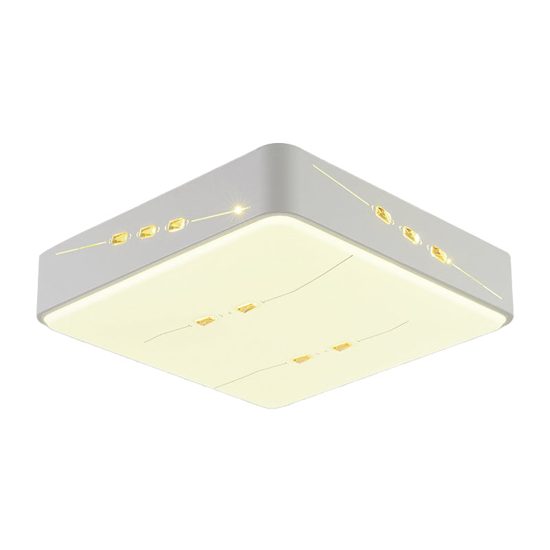LED Flush Mount Light with Crystal Accent, White Simple Style - Rectangle/Square/Round Design, 18.5"/19.5"/31" Wide