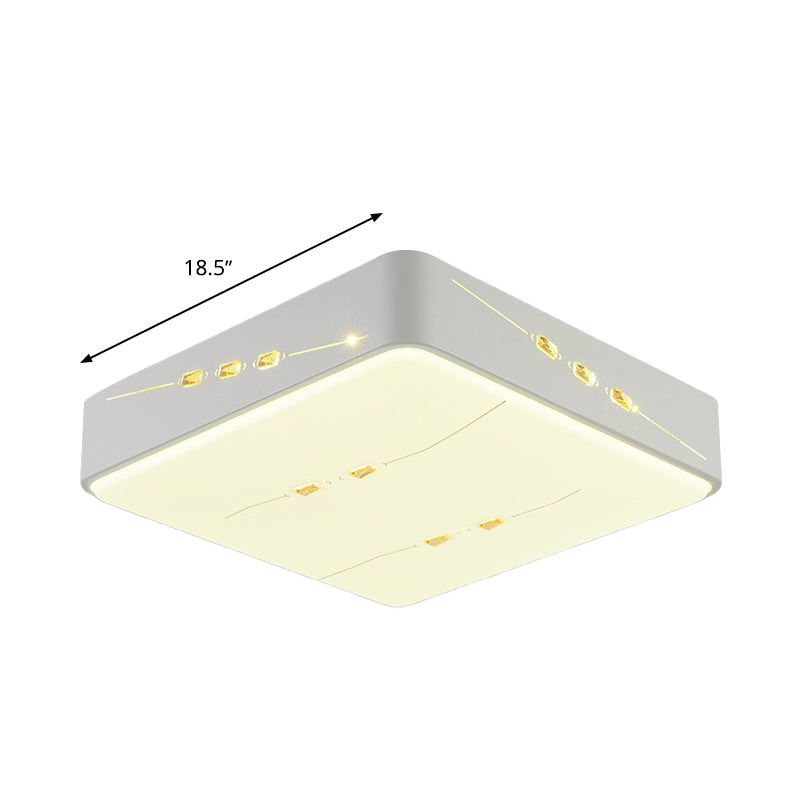 LED Flush Mount Light with Crystal Accent, White Simple Style - Rectangle/Square/Round Design, 18.5"/19.5"/31" Wide