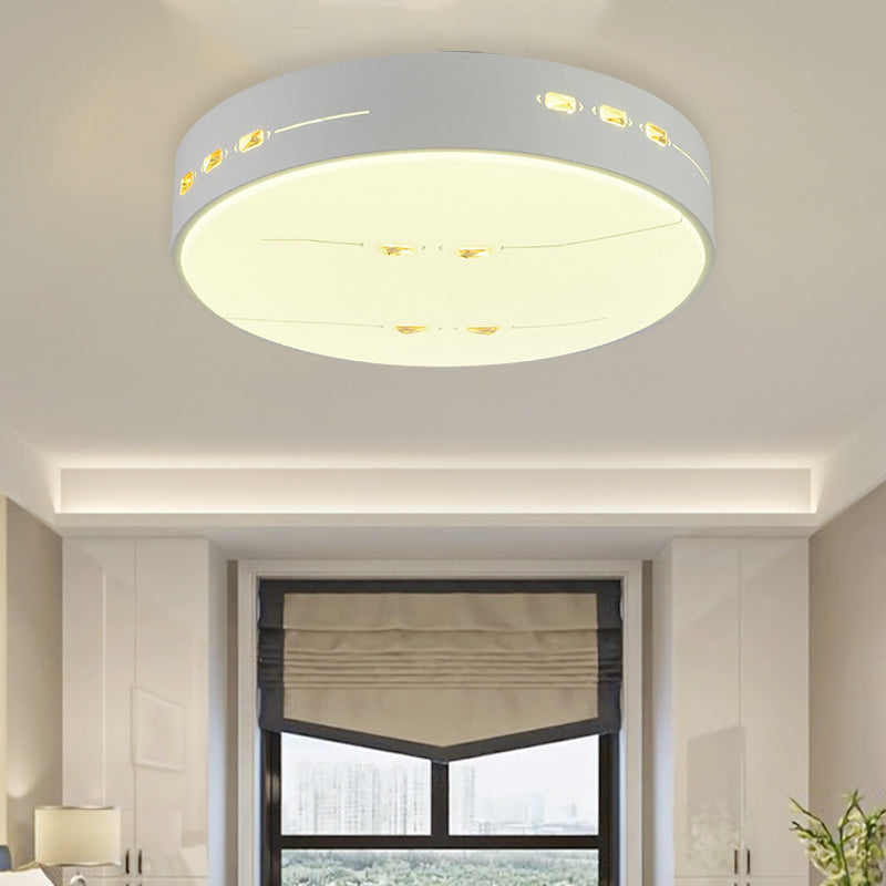 LED Flush Mount Light with Crystal Accent, White Simple Style - Rectangle/Square/Round Design, 18.5"/19.5"/31" Wide
