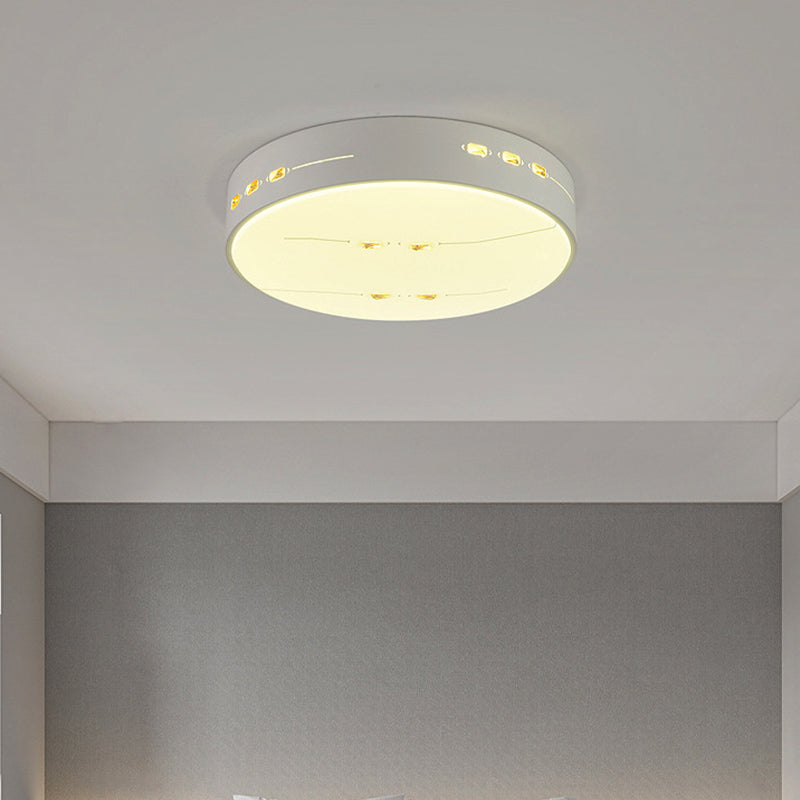 LED Flush Mount Light with Crystal Accent, White Simple Style - Rectangle/Square/Round Design, 18.5"/19.5"/31" Wide