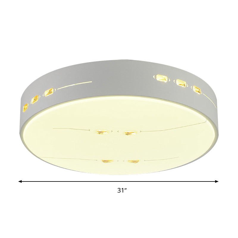LED Flush Mount Light with Crystal Accent, White Simple Style - Rectangle/Square/Round Design, 18.5"/19.5"/31" Wide