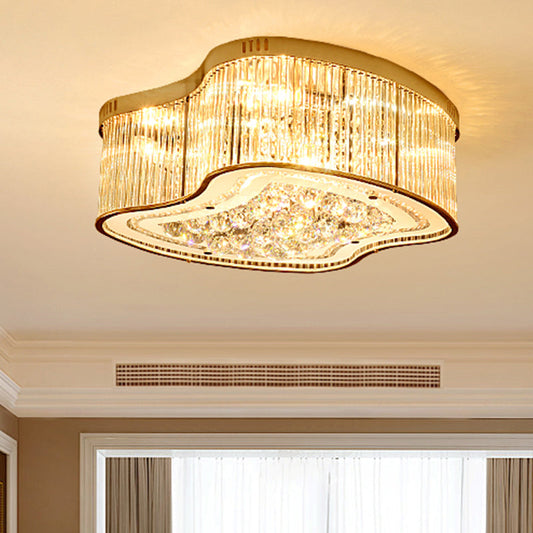 Modern Geometric Crystal Flush Mount Ceiling Light Fixture - 4-Gold Head Design