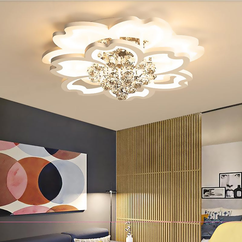 Modern Crystal Ball Flower Ceiling Mounted LED Flush Light Fixture in Warm/White Light