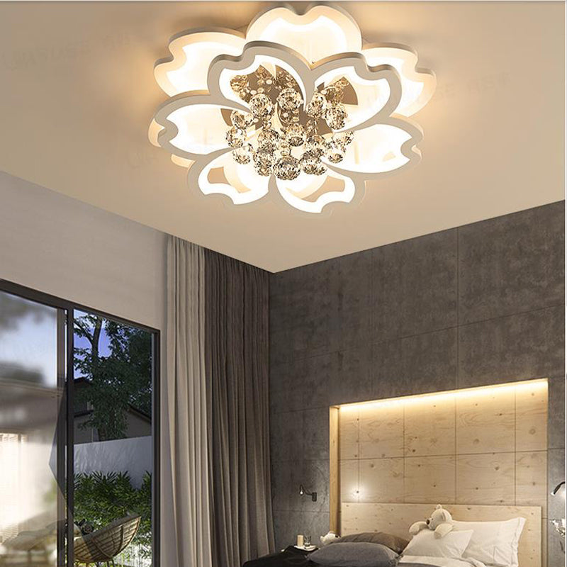 Modern Crystal Ball Flower Ceiling Mounted LED Flush Light Fixture in Warm/White Light